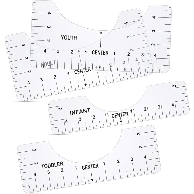 4-teilige T-Shirt-Ausrichtungswerkzeuge, transparente T-Shirt-Linealführung, Sublimations-Zentrierlineal-Werkzeug, T-Shirt-Vinyl-Werkzeug für