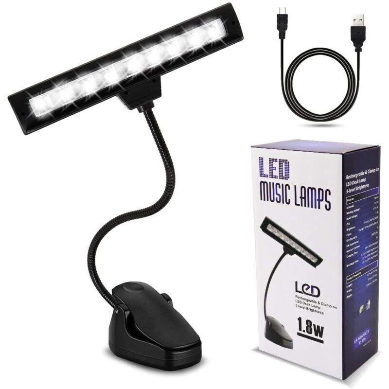 Notenpultlampe mit 3 Farbtemperaturen - 9 dimmbaren Beleuchtungsmodi, ideal für Klavier, DJ und Bastelarbeiten (wiederaufladbarer Akku, USB-Ladekabel)