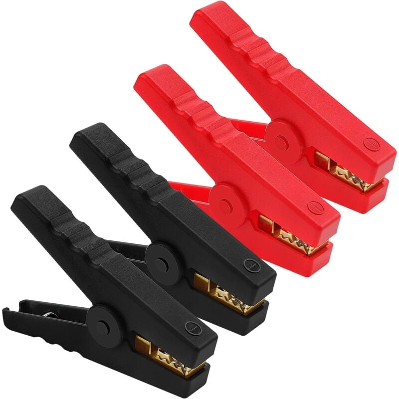 4 Stück 100A Batterie-Krokodilklemmen, Kupfer-Autobatterieklemme, Auto-Starthilfeklemme, für Autobatterie-Ladegeräte (96 mm, rot + schwarz)