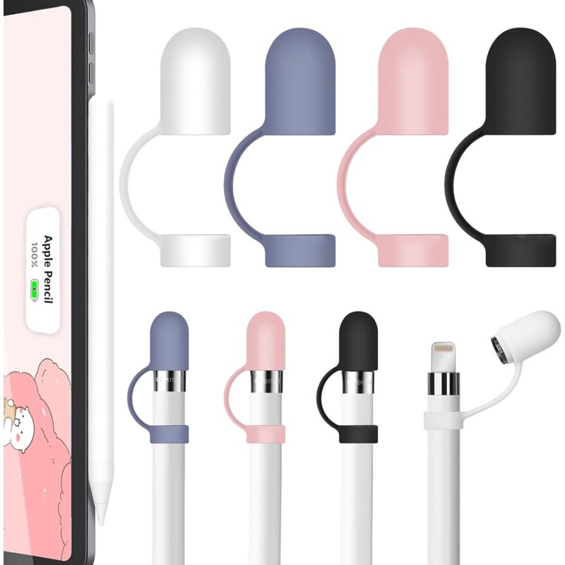 Bluedeer - 4 Stück Apple Pencil Kappe Silikon Cap Anti-Lost Ersatzkappe Zubehör,Ergonomische Design Ärmel Halter Kompatibel mit Apple Pencil 1.