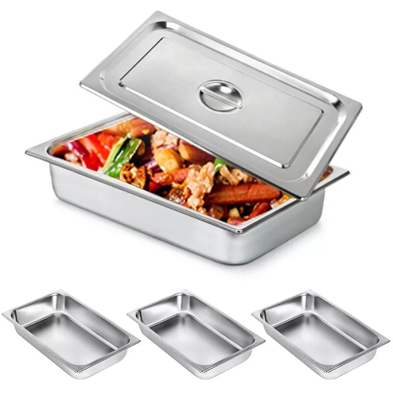 4 Stück Chafing Dish Speisenwärmer Gastronormbehälter Edelstahl mit Deckel, für Buffet großer Lebensmittelbehälter