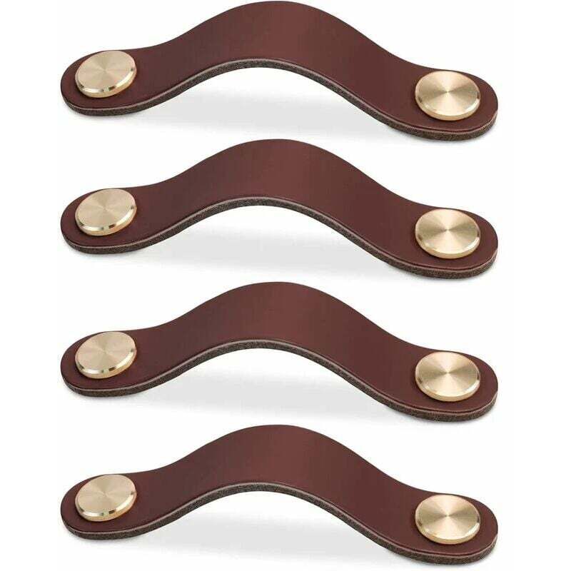 4 pezzi (marrone scuro, 96 mm) Maniglia per mobili in pelle, pomello per porta di armadio, pomello per cassetto in pelle, maniglia per mobili vintage
