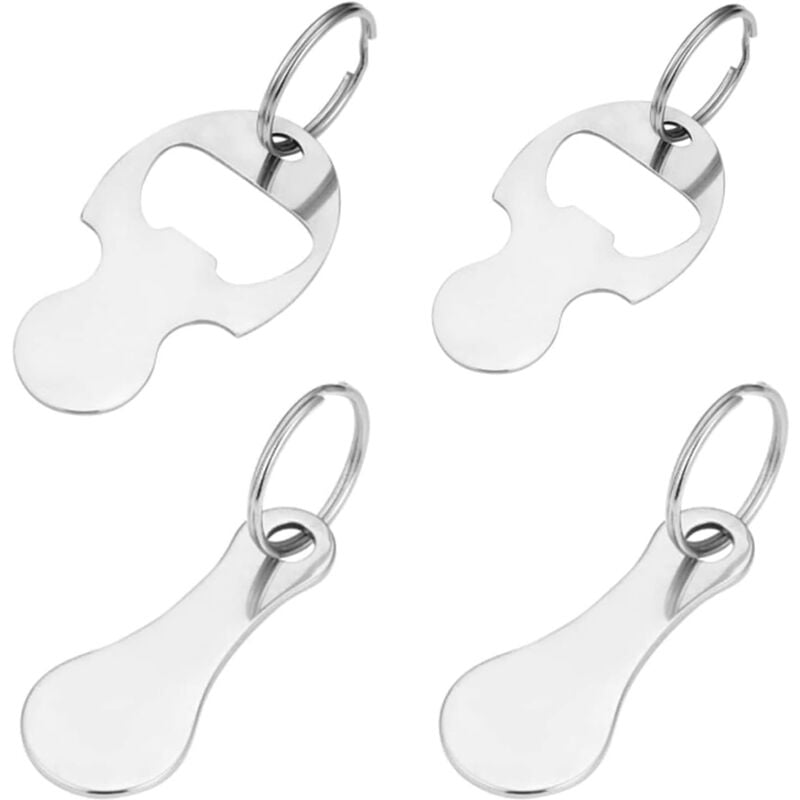 Bluedeer - 4 Stück Einkaufschip Schlüsselanhänger, Shopping Trolley Remover, Round Stainless Steel Shopping Trolley Token, Key Ring with Shopping
