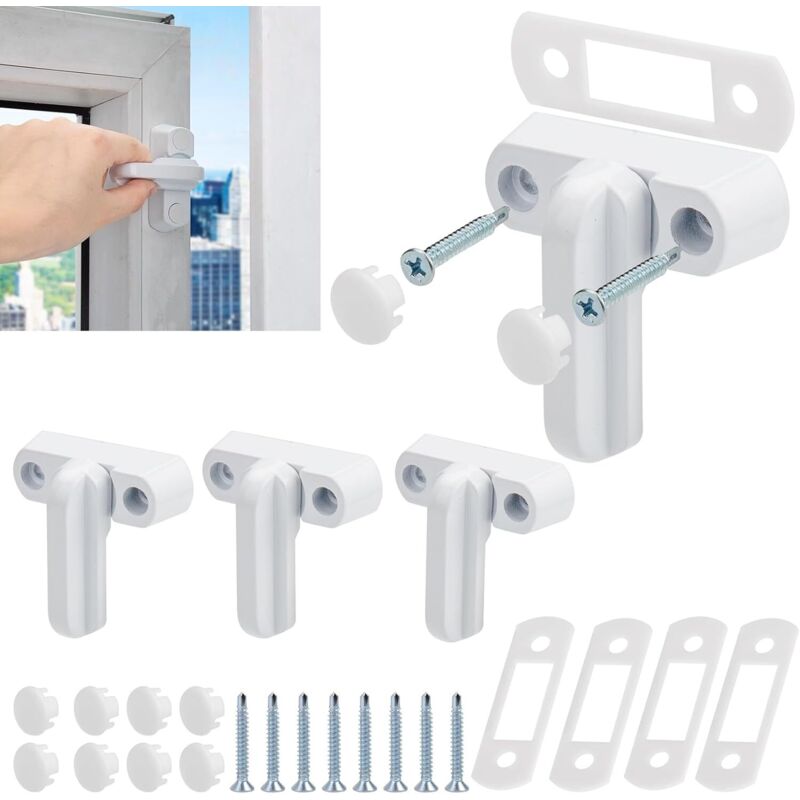 4 Stück Fenstersicherung, Window Security Sash Jammer Locks, Kindersicherung Fenster Begrenzungs Sicherheitsschlösser für UPVC, PVC, Türen, Fenster,
