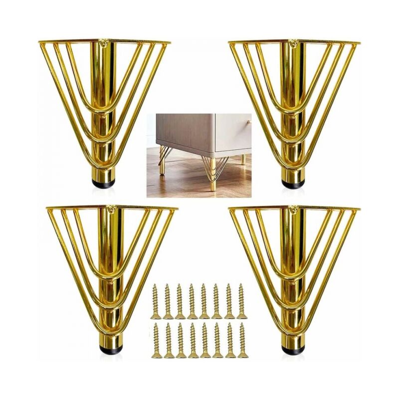 4 Stück goldene Tischbeine aus Metall, 15 cm, moderne Möbelbeine mit Schrauben, Beine für TV-Schrank, Sofa, Schrank