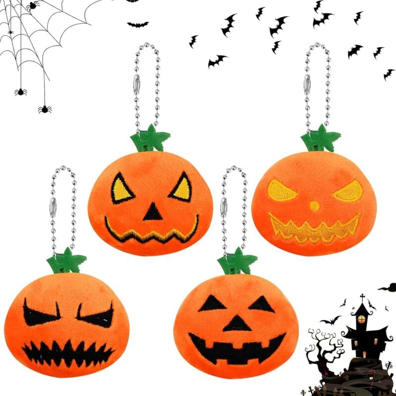 Bluedeer - 4 Stück Halloween Kürbis Plüsch Ornamente Niedliche Halloween Kürbis Puppen Halloween Gefüllte Kürbis Hängende Anhänger Dekoration,