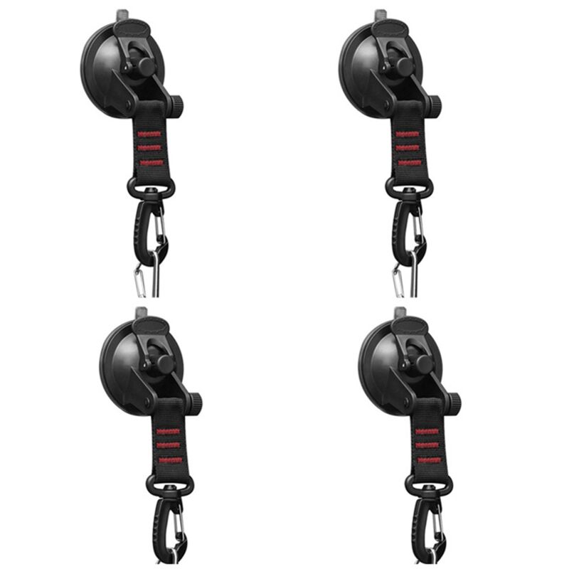 Tlily - 4 Stück Hochleistungs-Saugnapf mit D-Ring, 360 ° drehbare Campinghaken, Auto-Saugnapf-Anker für Markisen, Rot