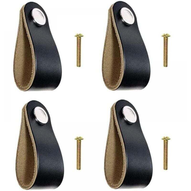 4 pezzi Maniglie in pelle Maniglie per cassetti in pelle Pomelli per armadietti in pelle nera con viti per mobili da cucina Armadio Cassettiera