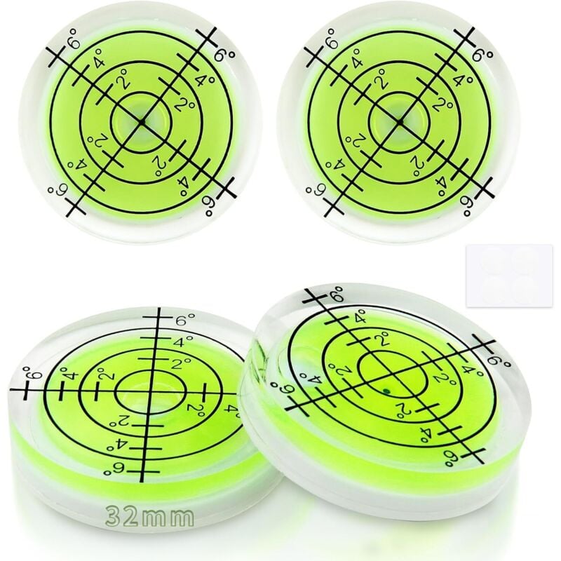 4 Stück Libelle Wasserwaage Ø 32 mm Dosenlibelle mit Luftblase Mini Wasserwaage Rund Schnurwasserwaage für Wohnmobil Wohnwagen Kamera Camper Gerade