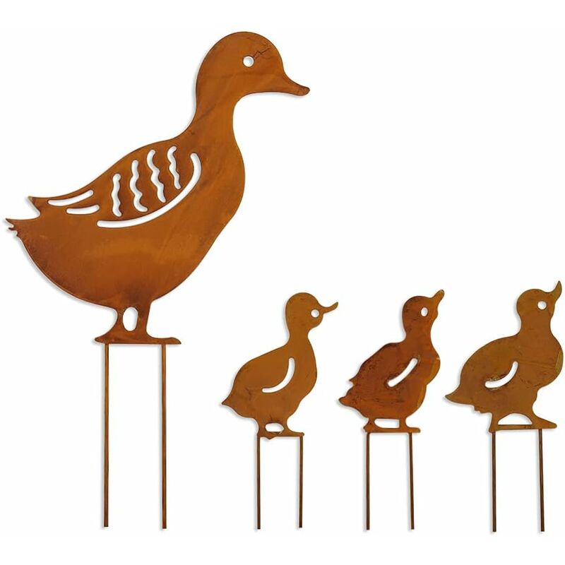 Mumu - 4 Stück Metall-Tier-Silhouette-Gartenpfähle, Metalltiere, Kunst, Hofdekoration (gelb)