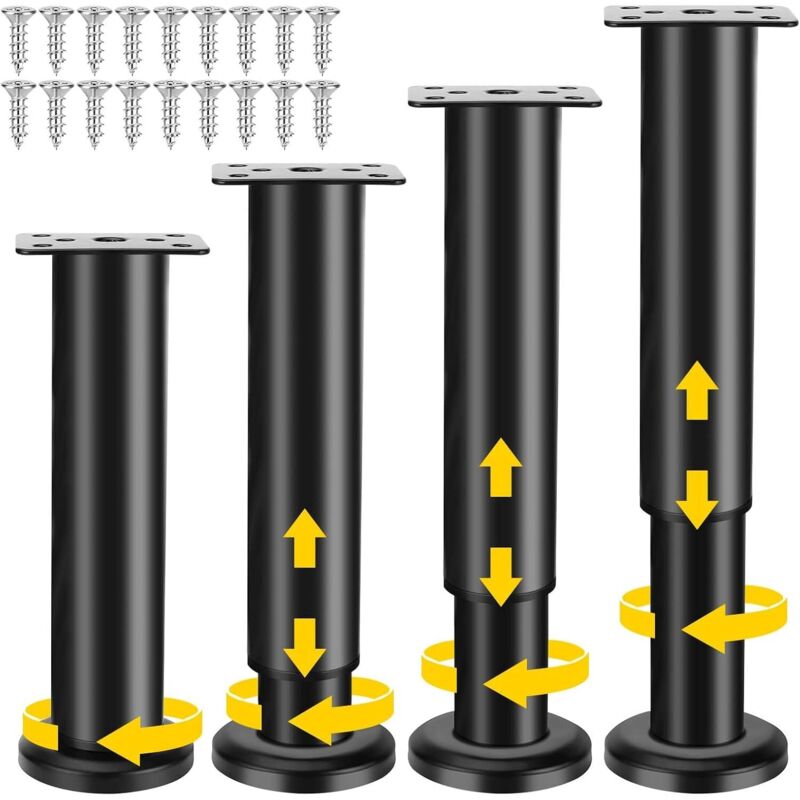4 Stück Möbelbeine, 18–30 cm verstellbare Möbelbeine, Metallfüße für Badezimmerschränke, für Sofas, Schränke, Tische und Stühle – Schwarz