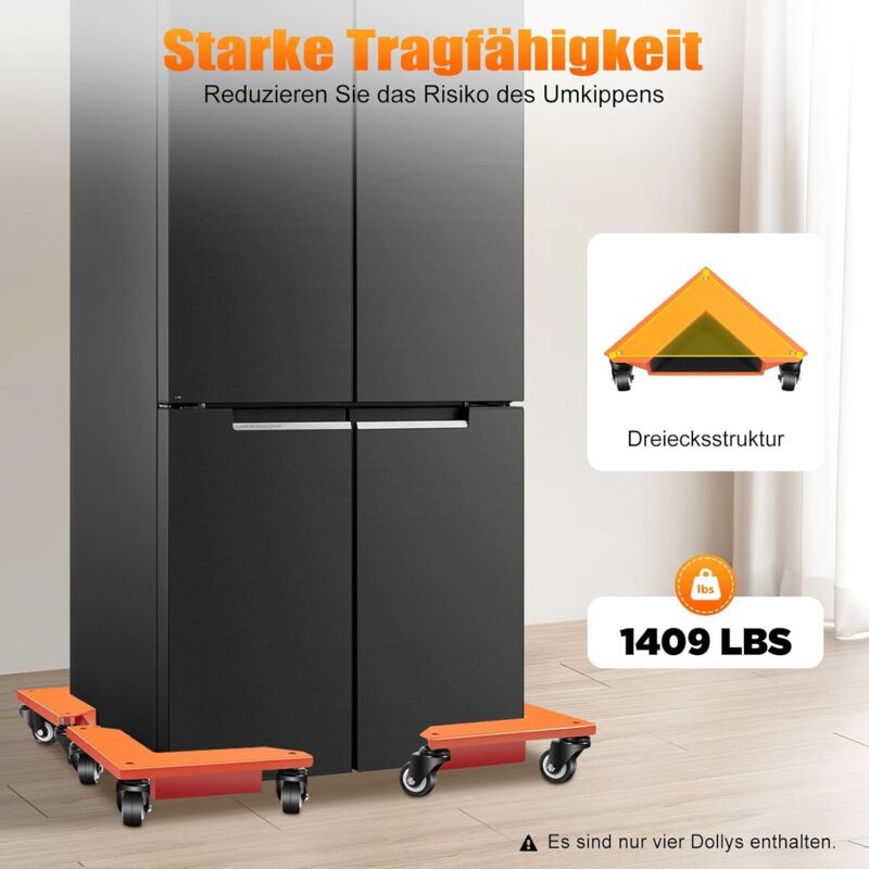 4 Stück Möbelrollen Schwerlast, Möbel Transportroller Set, Mover Schreibtischschrank Ecke Dolly Möbel Dollies Roller, Maximale Tragfähigkeit 639kg,