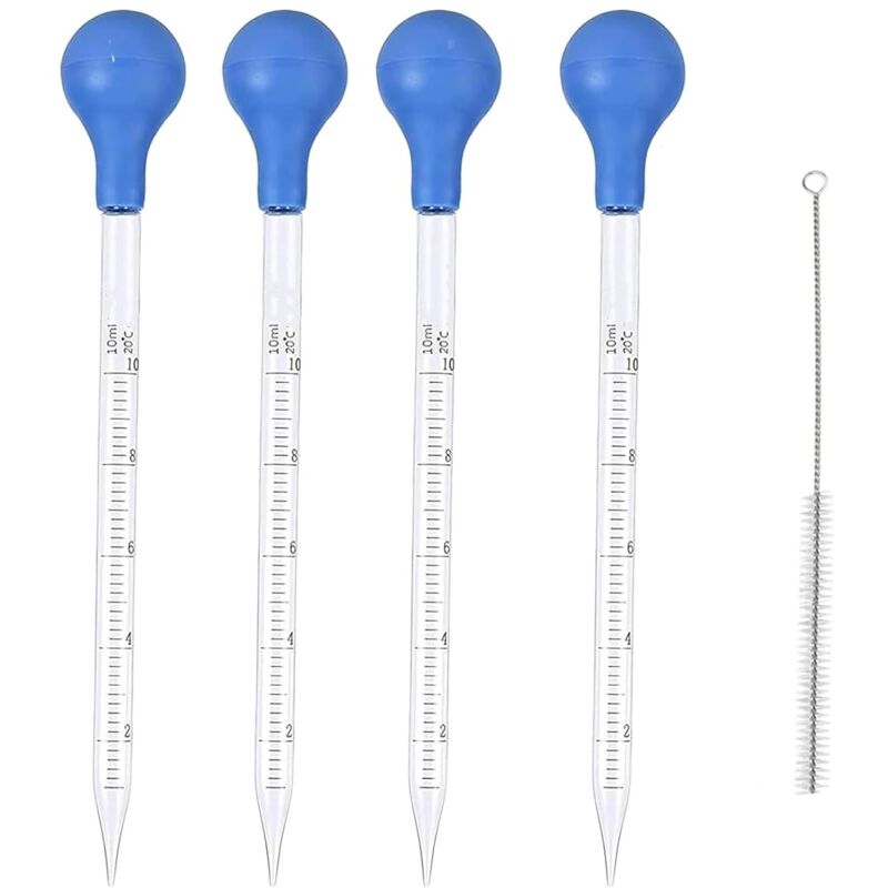 4 Stück Pipette, Glaspipette Pipette 10ml Glas Pipette, Messpipetten Mit Bürsten, Pipetten, Tropfpipette für Labor Lebensmittel Forschung Medizin(Mit
