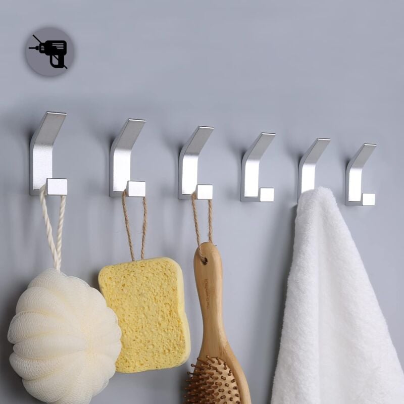 Jn.songs - 6 Stück Selbstklebende Haken, Aluminium Garderobenhaken, Kleiderhaken Selbstklebend, Klebehaken für Jacken, Mäntel, Kleidung - 5 Weiß