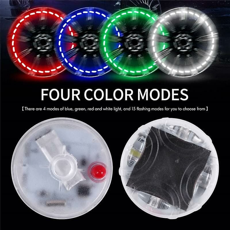 Woosien - 4 Stück Solar-Autoreifen-Rad-Lichter, LED-Reifen-Luftventilkappen-Licht, Bewegungssensoren, blinkende bunte Nozz