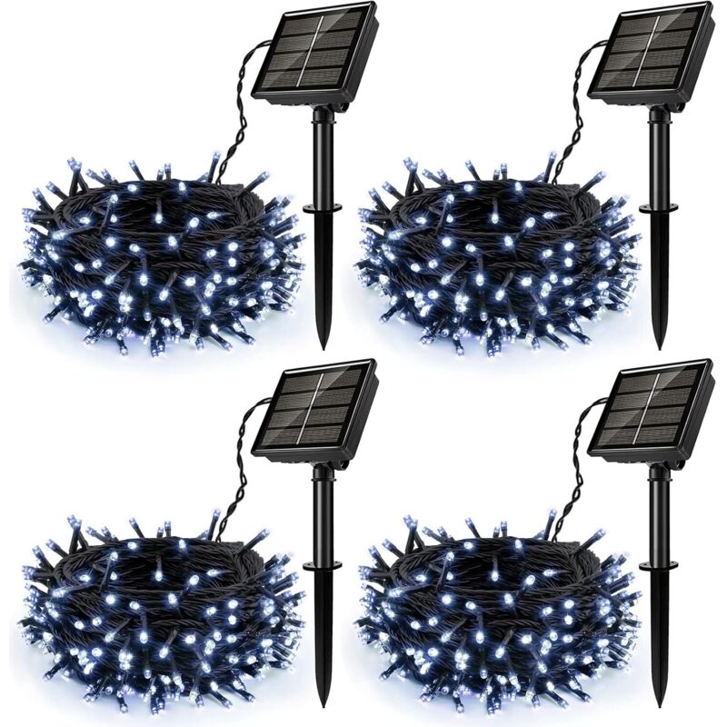 4 Stück Solar Lichterkette Aussen Weiß, 50 LED 7M Solar Christmas Lights Outdoor Waterproof, Solar Powered with 8 Modes solarlichterkette Wetterfest