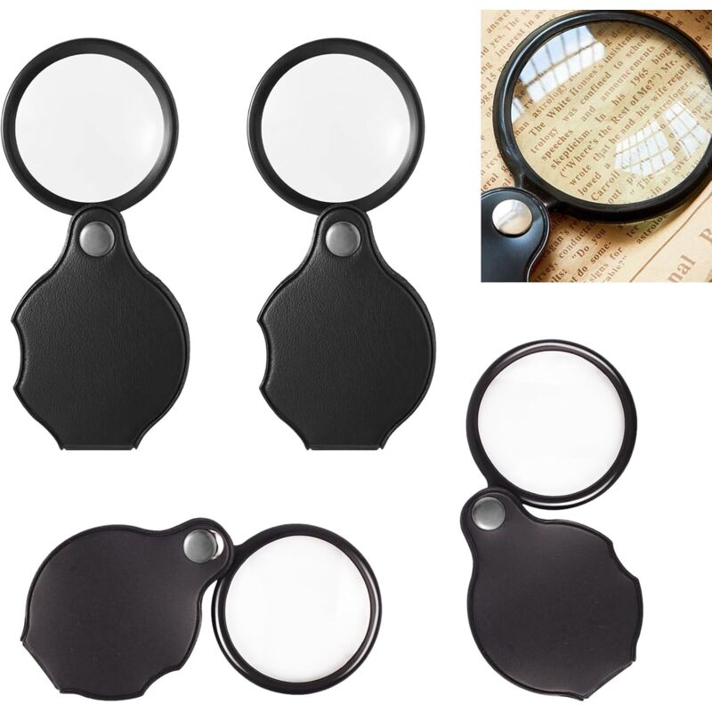 4 Stück Taschenlupe, 10-fach Faltbare Leselupe, Mini Lupa de Bolsillo mit Schutzhülle und Schlüsselanhänger, Kinderlupen zum Lesen, Bücher,