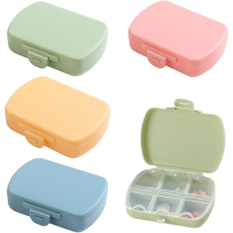 4 Stück tragbare Pillendose, täglicher Pillen-Organizer, Pillendose mit 6 Fächern, Pillendosen aus Kunststoff, Pillenspender für Vitamine,