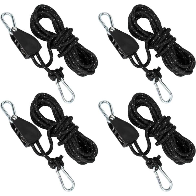 4 Stück Umlenkrollen mit Seilspanner, Ratsche mit 5m Seil, Zeltspanner, Abspannleinen mit Seilbremse, für Camping, Vorzelt, Zelt
