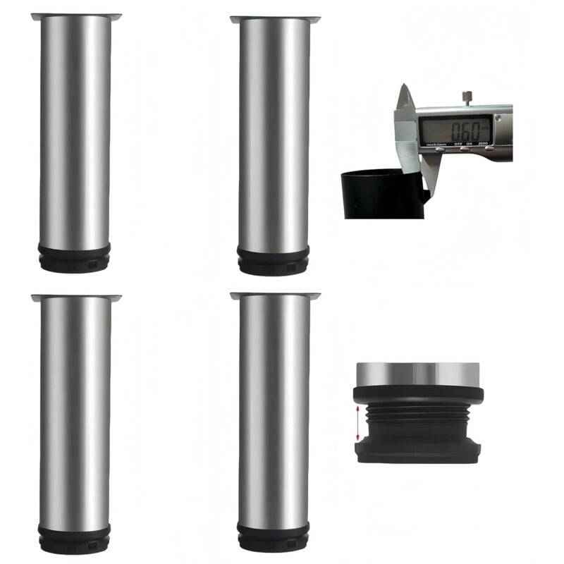 4 Stück verstellbare Möbelbeine aus Edelstahl (0,6 mm), rostfrei, rutschfeste ABS-Basis, verstellbare Möbelbeine (0–15 mm) für Fernseher, Tisch,