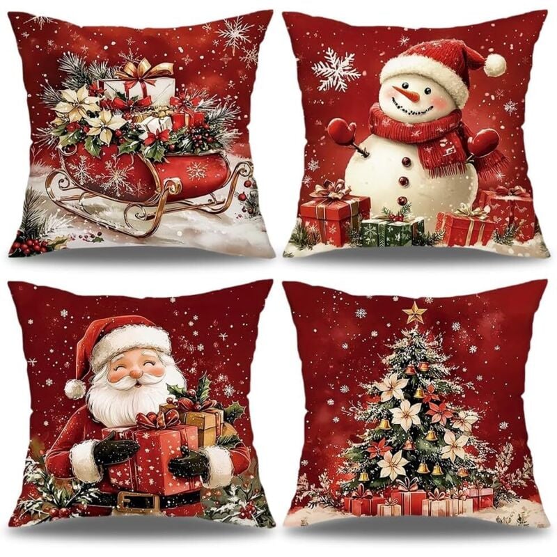 4 Stück Weihnachten Kissenbezüg,Weihnachtskissenbezug Leinen 40x40 Cm/45 X 45 cm,Weihnachtsdeko Kissenbezug,Winter Weihnachten Kissenbezüge Dekor,Für