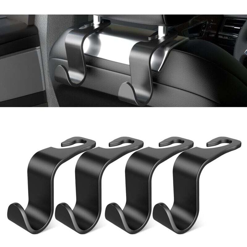 4-teilige Haken für die Autositzlehne, Auto-Innenausstattung, schwarzer Kleiderbügelhalter aus Kunststoff für Handtaschen, Einkaufstaschen, Kleidung,