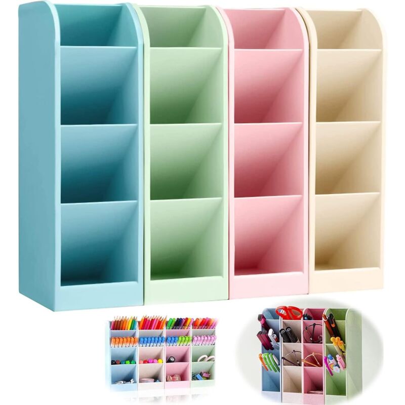 4-teiliger Schreibtisch-Organizer, multifunktionaler Stiftehalter aus Kunststoff zur Aufbewahrung von Schminkpinseln, Stiften, Schul- und Bürobedarf.