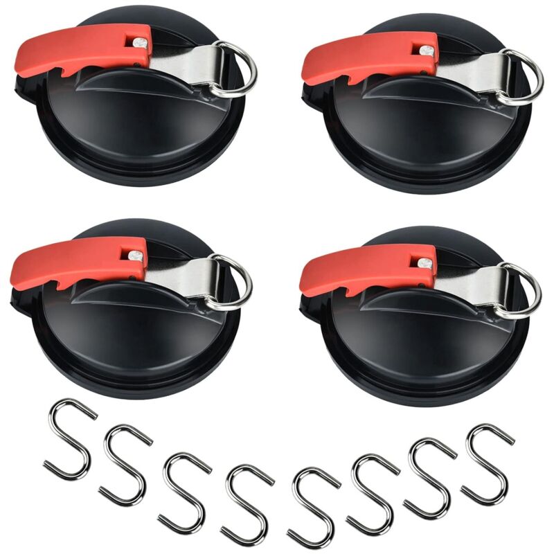 4-teiliges Auto-Saugnapf-Befestigungsset mit Zurrösen, 8 S-Haken, multifunktionaler Saugnapf-Befestigungshaken für Markisen, Planen, Campingzelte