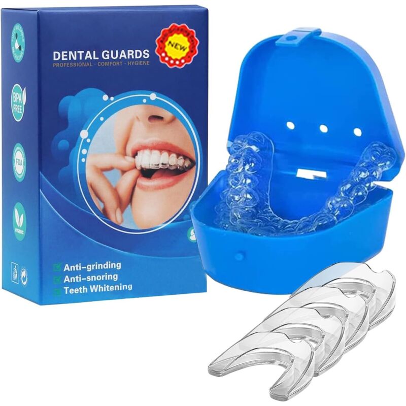 4-teiliges Bruxismus-Zahnschienen-Set, Mundschutz, Bruxismus-Mundschutz, BPA-freier Mundschutz, Mundschutz für die Nacht, zur Verhinderung von