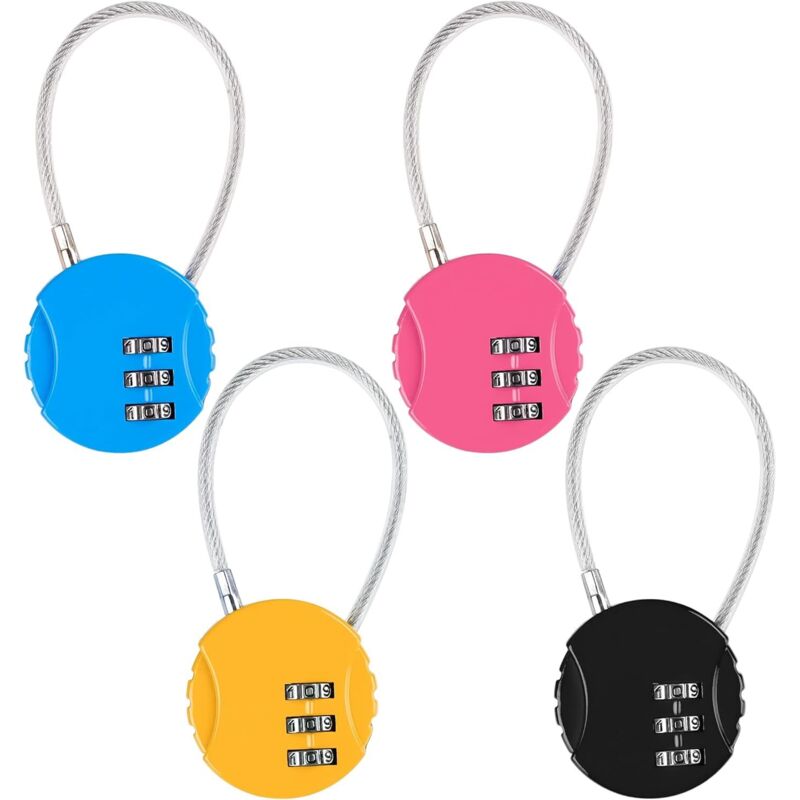 Linghhang - 4-teiliges Codeschloss, 3-stelliges Codeschloss (4 Farben), Flugzeugkofferschloss, Code-Kabelschloss für Fahrrad, Reisetasche,