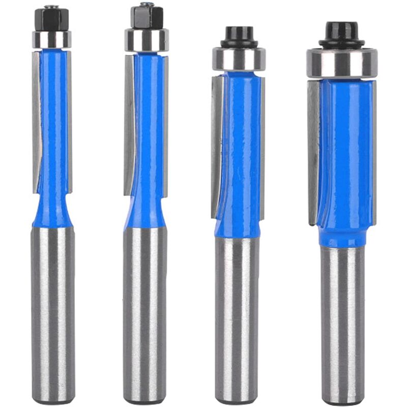 4-teiliges Fräser-Set mit 8-mm-Schaft, Kopierfräser für Holz, Fräser mit oberem Lager, Bündigfräser, für Heimwerker-Schnittarbeiten (4)