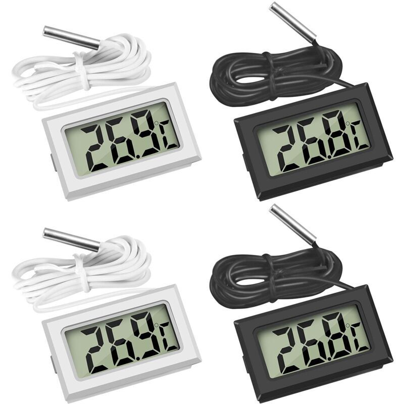 Odipie - 4-teiliges Kühlschrank-Thermometer, digitales LCD-Thermometer mit wasserdichter Sonde für Kühlschrank-Gefrierschrank-Aquarium (Set mit 2