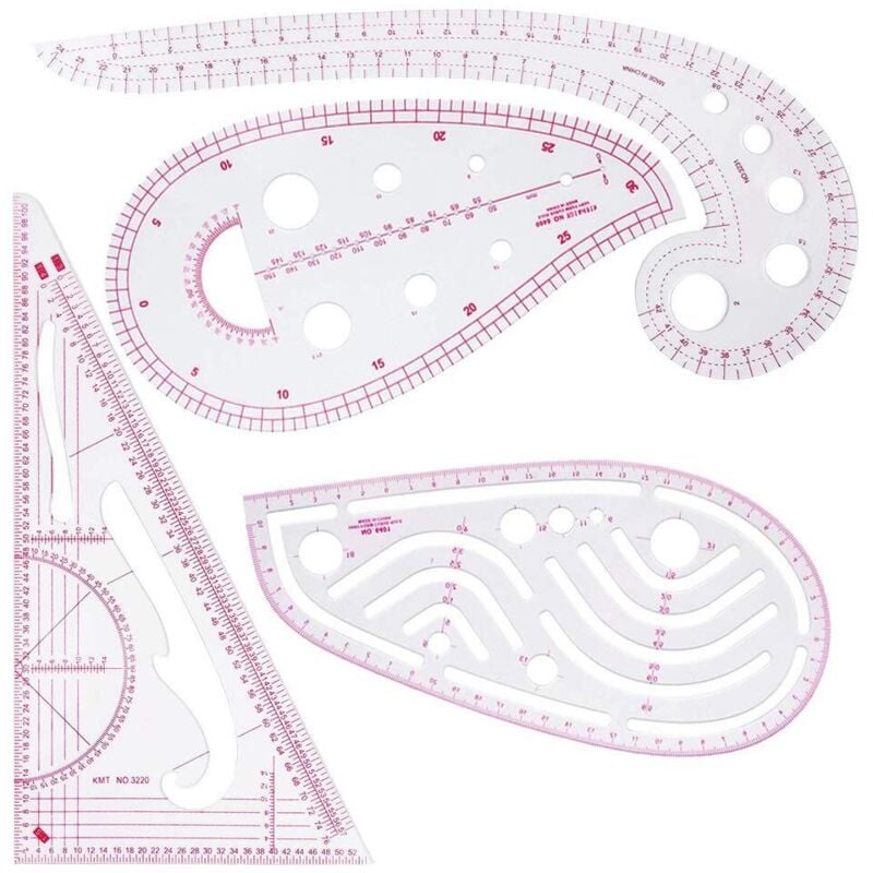Linghhang - 4-teiliges metrisches Nählineal, Kurvenlineal zum Nähen, Zeichenvorlage, Schneiderwerkzeug für DIY-Kleidung
