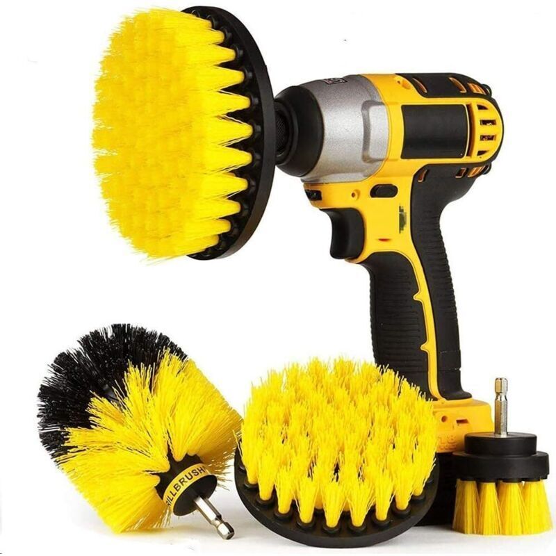 4-teiliges Reinigungsbürsten-Set für Bohrmaschinen, Autobohrmaschinenbürste, Reinigungsbürste für Felgen, Fliesen, Teppiche, Badewanne, Küche,