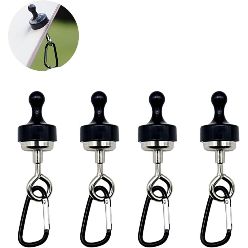 4-teiliges Set magnetischer Markisenhaken, Magnetclip mit Karabinerhaken, drehbarer Karabinerhaken, geeignet für Zelte, schwarz