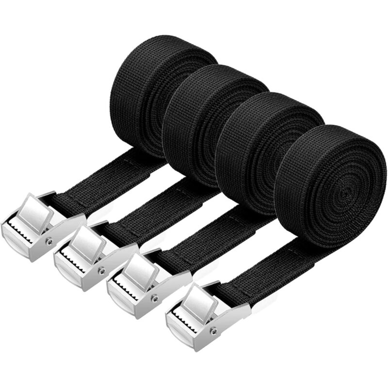 4-teiliges Spanngurtset, 2 m x 20 mm, mit Schnalle, Ratschengurte, Fahrradträgergurte, für Motorrad, Auto, Fahrradträger, Zugfestigkeit: 250 kg/Stück