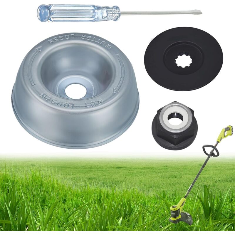 4-teiliges Stihl Rasenmäher-Messeradapter-Set – Schubscheibe – Mitnehmerplatte – Bundmutter – Wartungsschraubendreher – Stihl Motorsensen-Zubehör