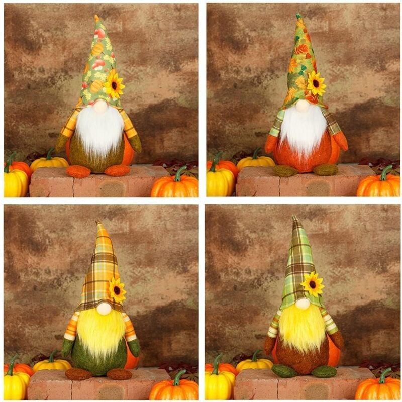 4-teiliges Zwergen-Dekor, Thanksgiving-Puppen, Herbst-Dekorationspuppe, GNOME-Puppe, Zwerge-Plüsch-Dekor, gesichtslose Puppe, Halloween,