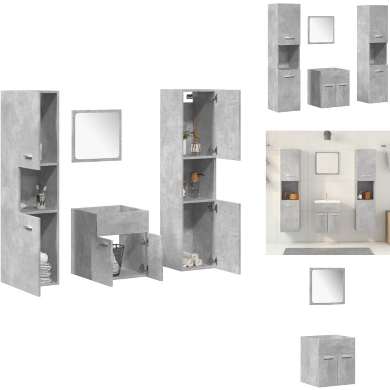 4-tlg. Badmöbel-Set Betongrau Holzwerkstoff - Badmöbel Set - Badmöbel Sets - Badmöbelset - Badmöbel