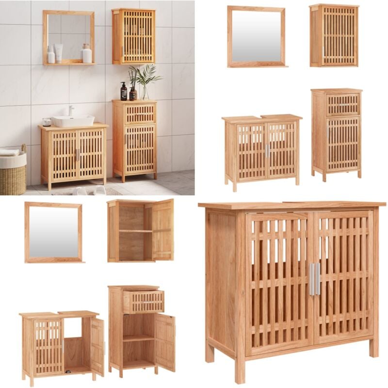 4-tlg. Badmöbel-Set Massivholz Nussbaum - Badmöbel-Set - Nussbaumholzmöbel - Badezimmermöbel - Wandregal - Standregal - Home & Living