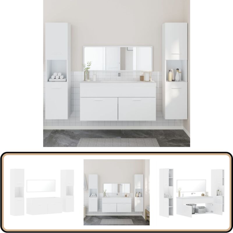 4-tlg. Badmöbel-Set Weiß Holzwerkstoff - Badmöbel-Set - Holzwerkstoff - Weiß - Badezimmermöbel - Wandmontage