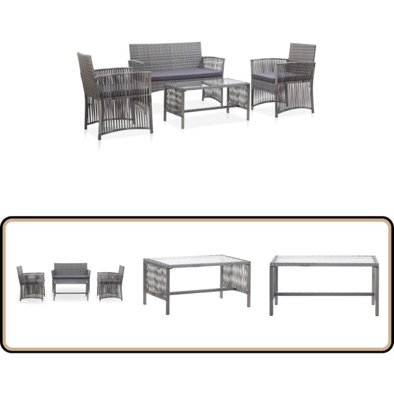 4-tlg. Garten-Lounge-Set mit Auflage Poly Rattan Anthrazit - Gartengeräte - Gartenmöbel - Loungemöbel - Outdoor Möbel - Esszimmergarnituren