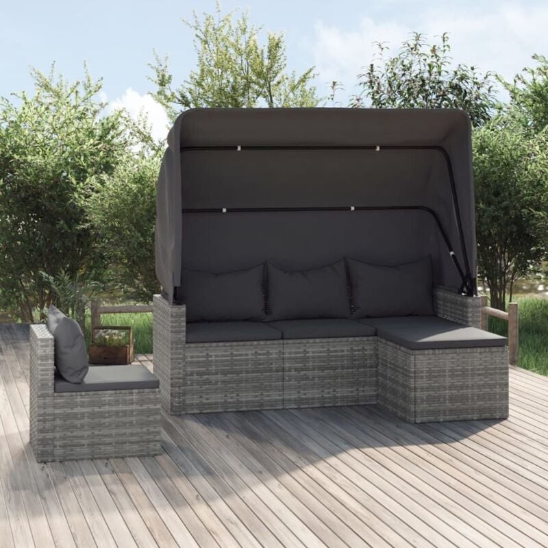 Vidaxl - 4-tlg. Garten-Sofagarnitur mit Kissen Grau Poly Rattan