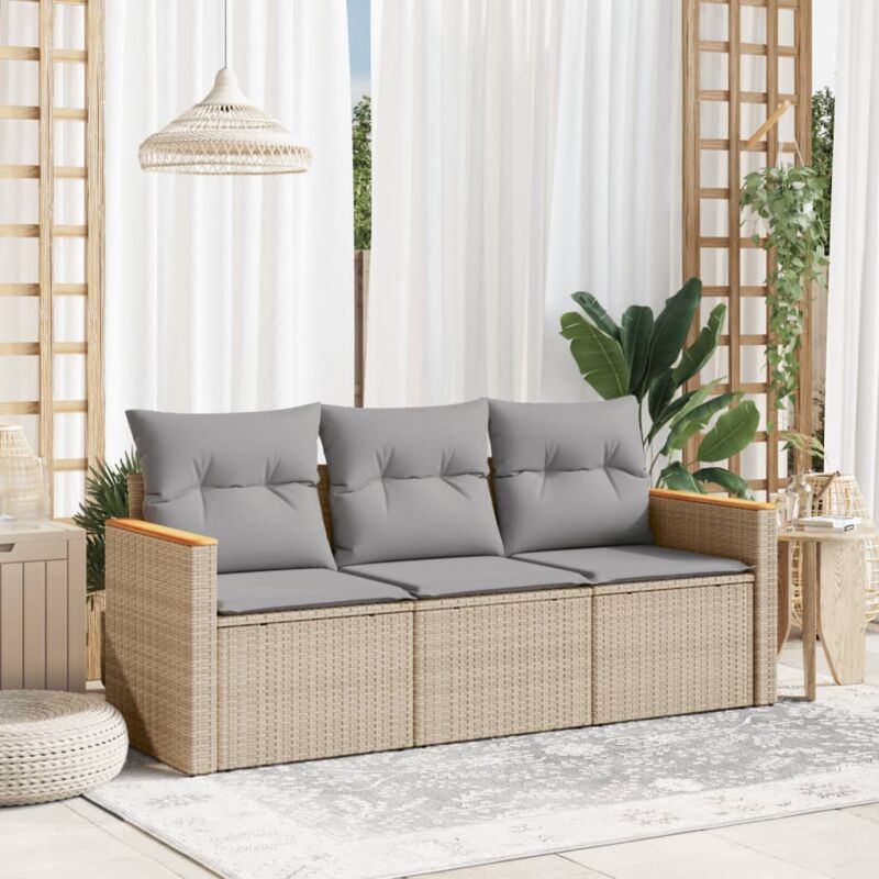 3-tlg. Garten-Sofagarnitur mit Kissen Beigemischung Poly Rattan - Vidaxl