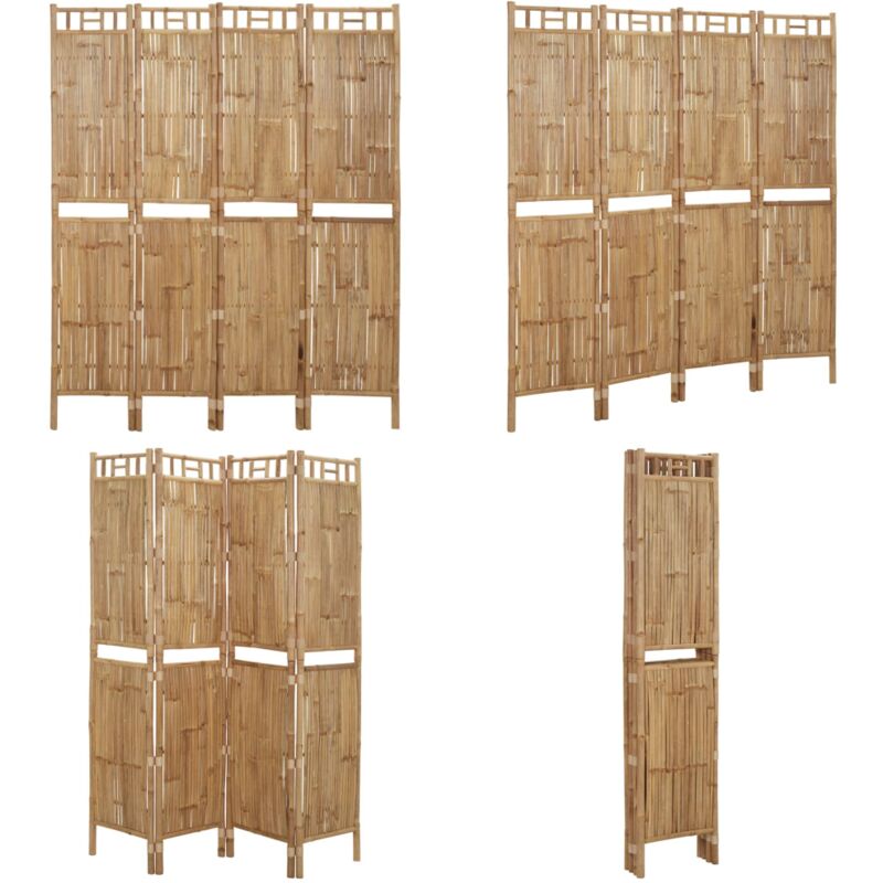 4-tlg. Raumteiler Bambus 160x180 cm - Bambus Raumteiler - Paravent - Raumtrenner - Zimmerteiler - Dekorativer Raumteiler - Home & Living