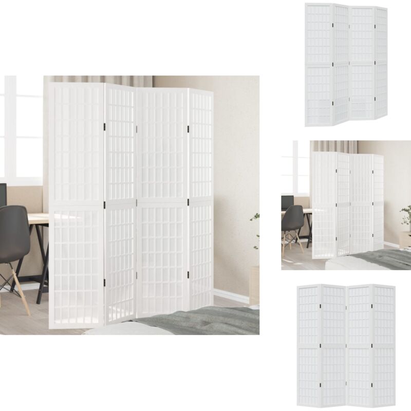 4-tlg. Raumteiler Weiß Massivholz Paulownia - Paravent - Paravents - Raumteiler - Raumtrenner