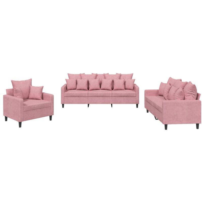 3-tlg. Sofagarnitur mit Kissen Rosa Samt Vidaxl 19110