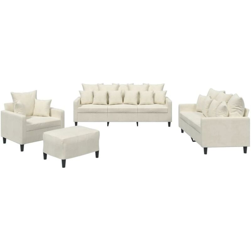 4-tlg. Sofagarnitur mit Kissen Creme Samt Vidaxl