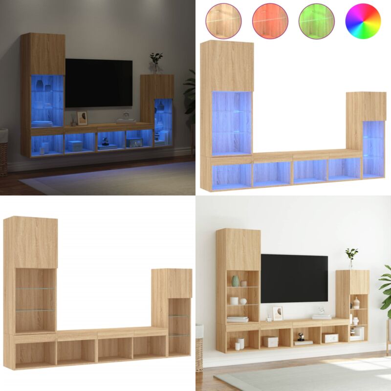 4-tlg. Wohnwand mit LED-Beleuchtung Sonoma-Eiche Holzwerkstoff - LED-Beleuchtung - TV-Schrank