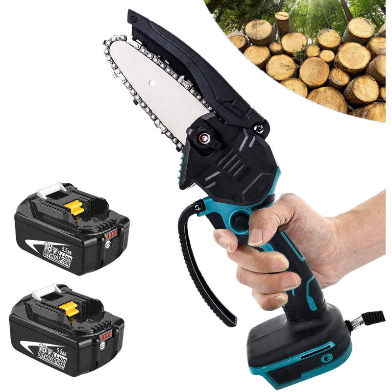 4 Zoll Mini Akku-Elektrokettensäge, Holzsäge, Einhandsäge, Blankholzschneider + 2 x 5,5 Ah Akku (ohne Ladegerät), kompatibel mit Makita bl Akku